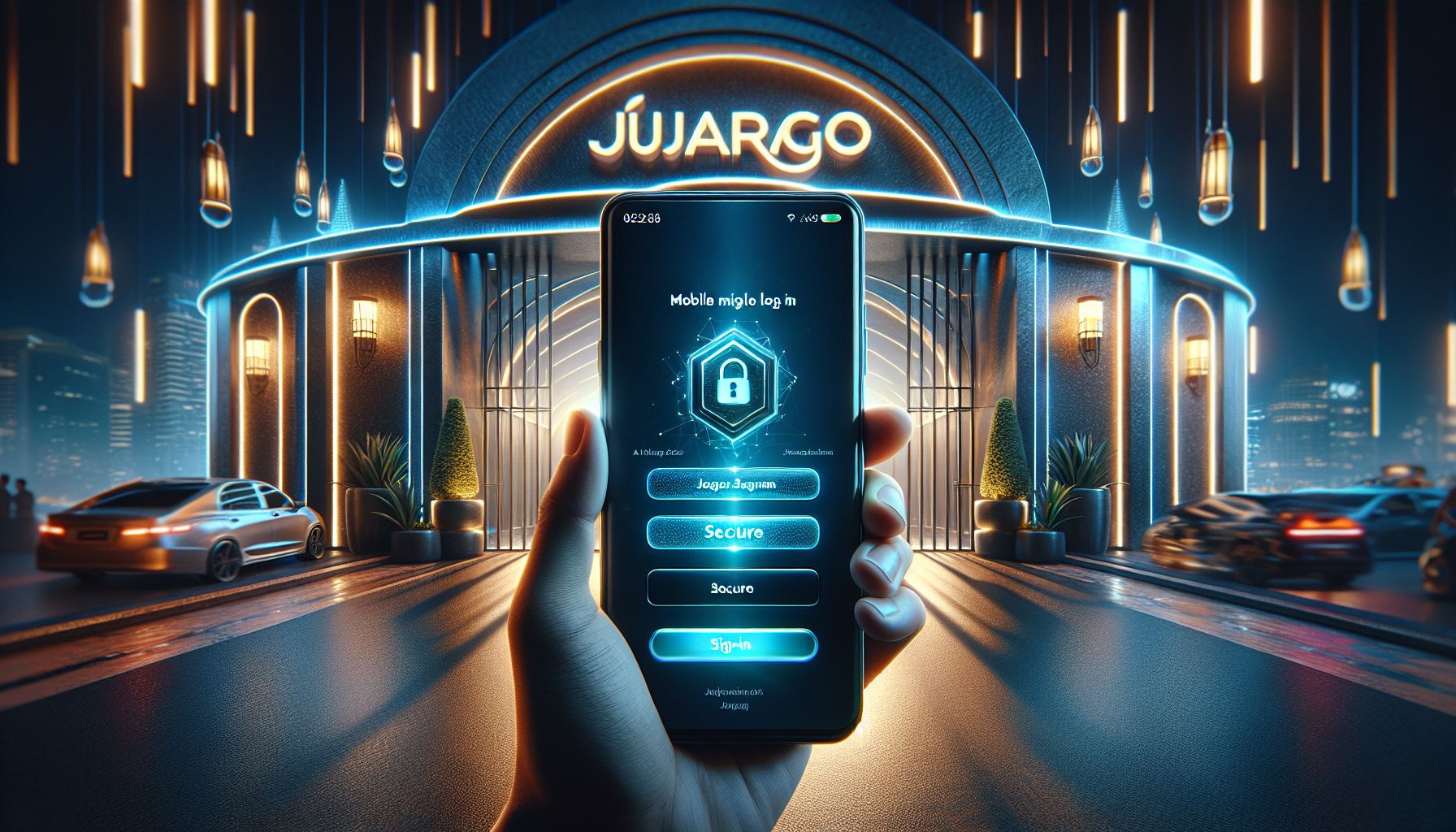 Modern JUARAGO login page displayed on a smartphone with secure access elements